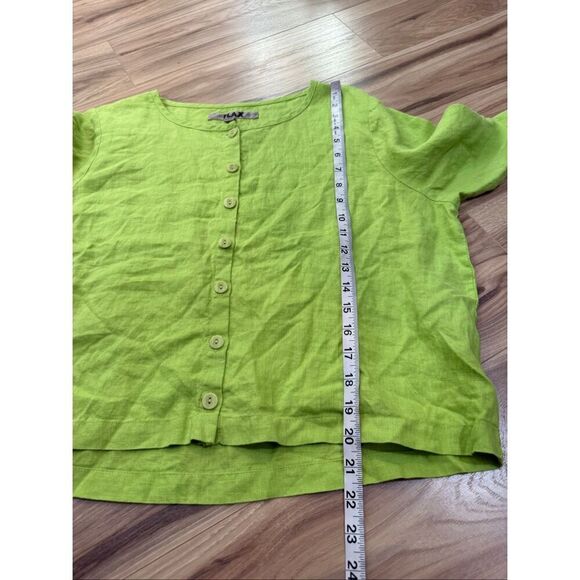 Flax NWOT linen button front shirt lime green relaxed fit size S small - Picture 8 of 8